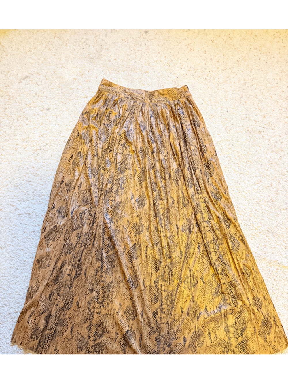 Zara Brown Pleated Faux Leather Snake Print Maxi Skirt - XS